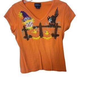 Scarecrow and Black Cat &  Sitting on a Wooden Fence Happy Fall Handmade Small